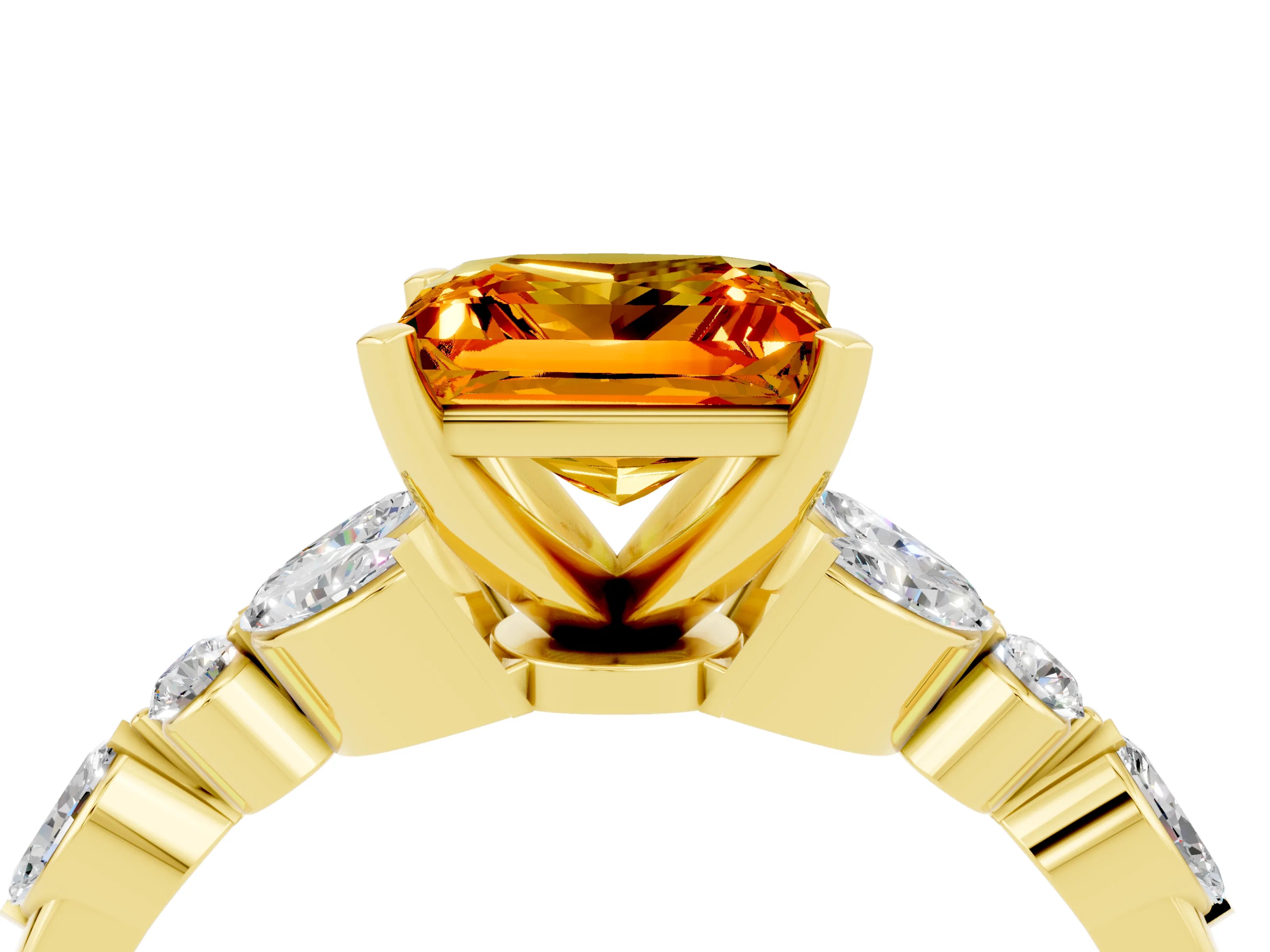 Yellow gold Princess Cut Citrine Solitaire Ring with Side Stones and Four-Prong Setting_16