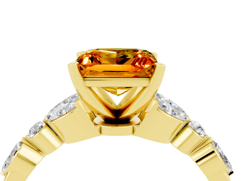Yellow gold Princess Cut Citrine Solitaire Ring with Side Stones and Four-Prong Setting_16