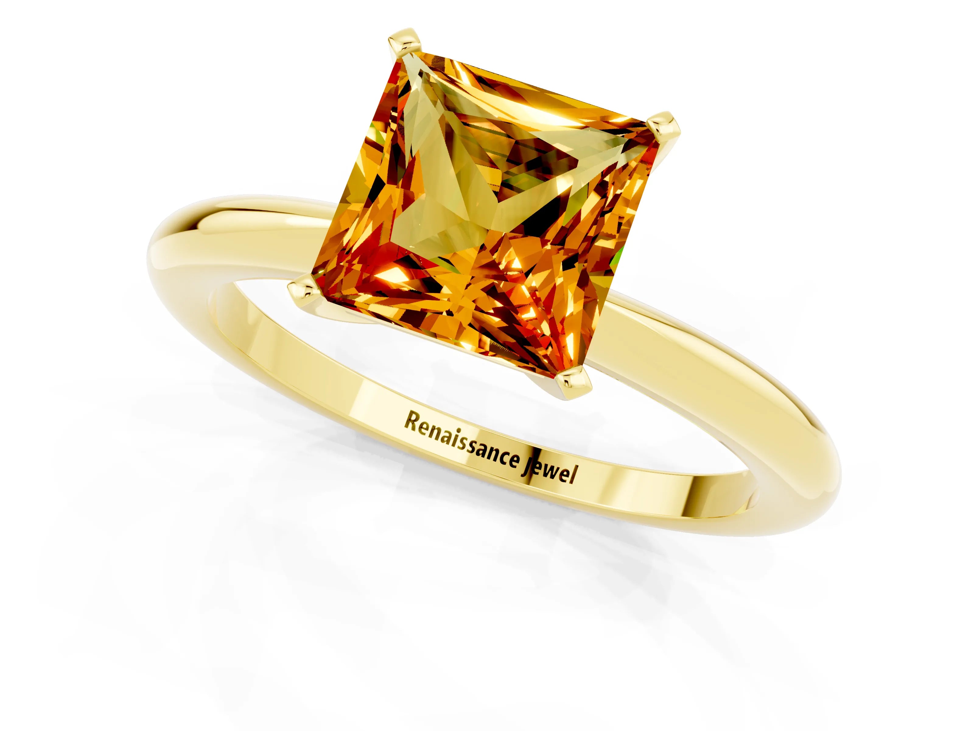 Yellow gold Princess Cut Citrine Solitaire Ring with Six-Prong Setting and Classic Band_1