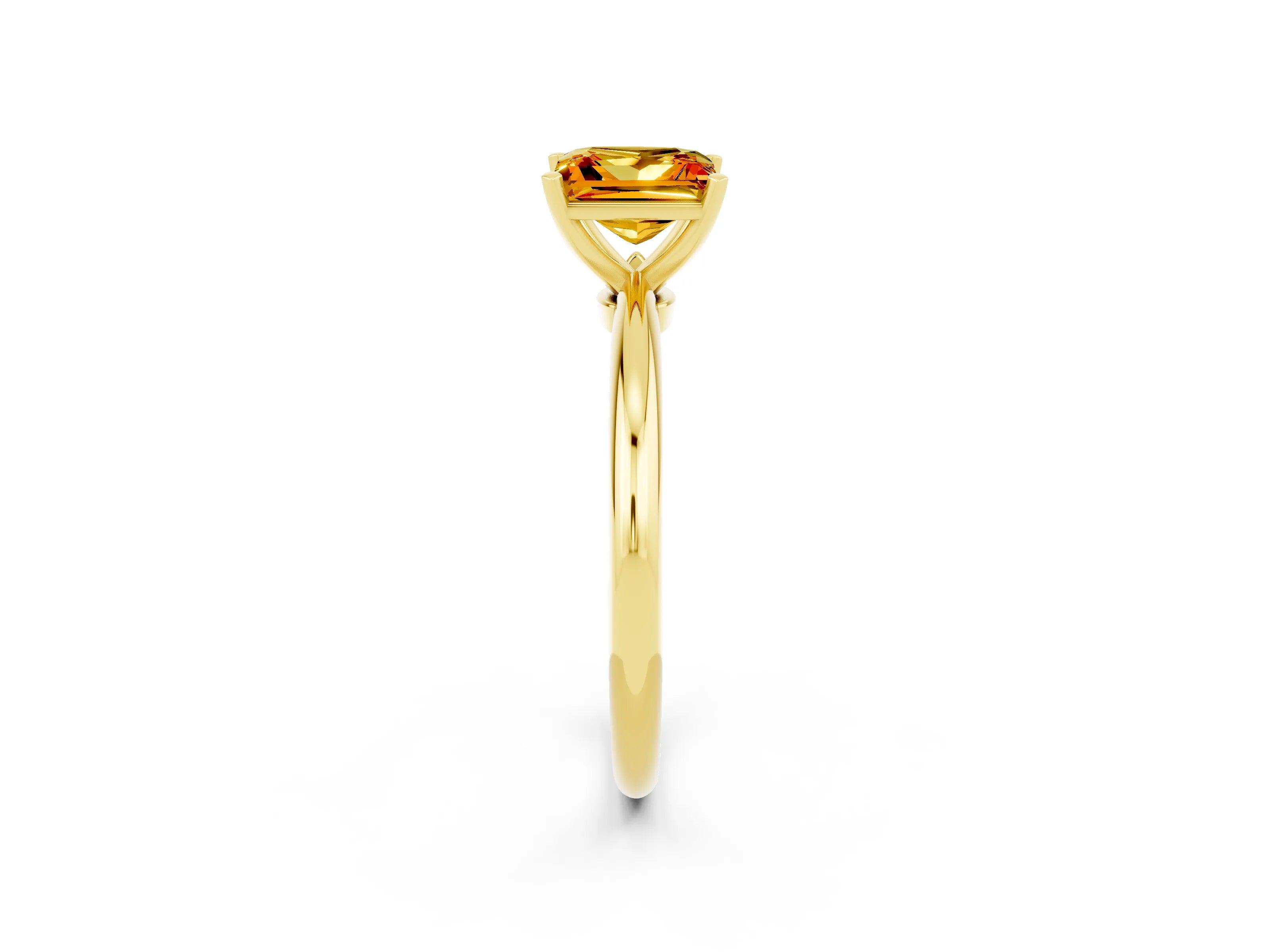 Yellow gold Princess Cut Citrine Solitaire Ring with Six-Prong Setting and Classic Band_2