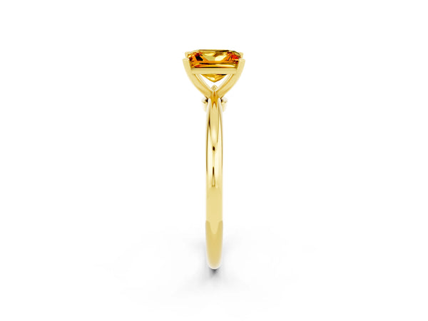 Yellow gold Princess Cut Citrine Solitaire Ring with Six-Prong Setting and Classic Band