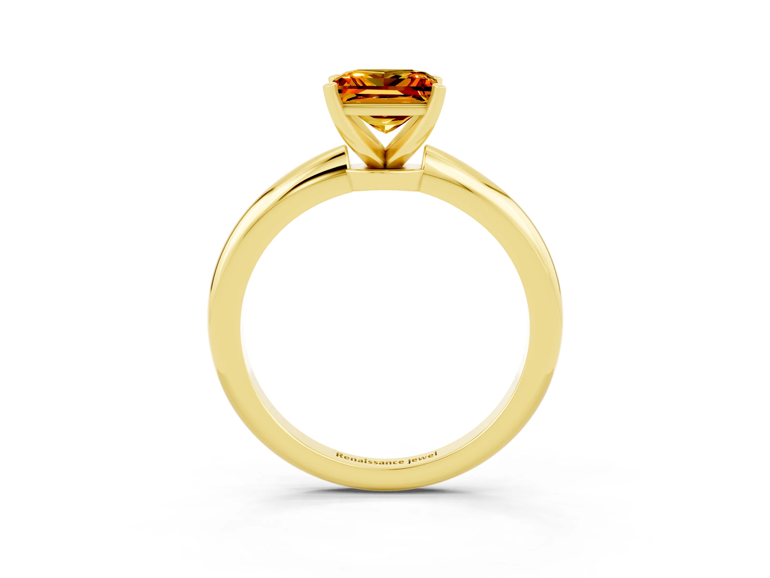 Yellow gold Princess Cut Citrine Solitaire Ring with Six-Prong Setting and Classic Band_3