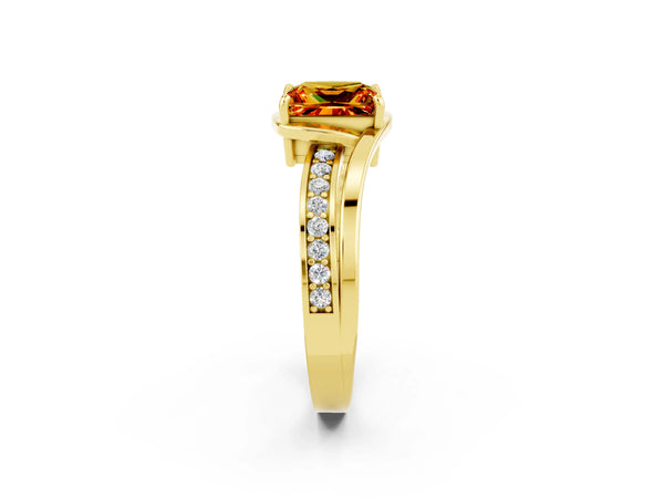 Yellow gold Princess Cut Citrine Solitaire Ring with Split Shank and Prong Setting