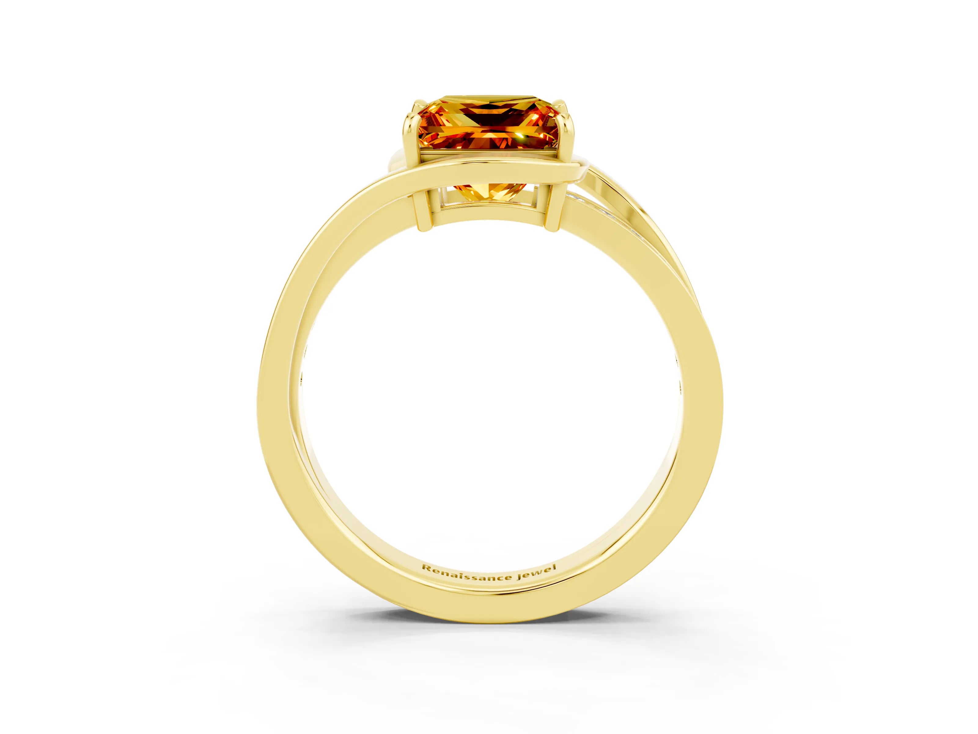 Yellow gold Princess Cut Citrine Solitaire Ring with Split Shank and Prong Setting_3