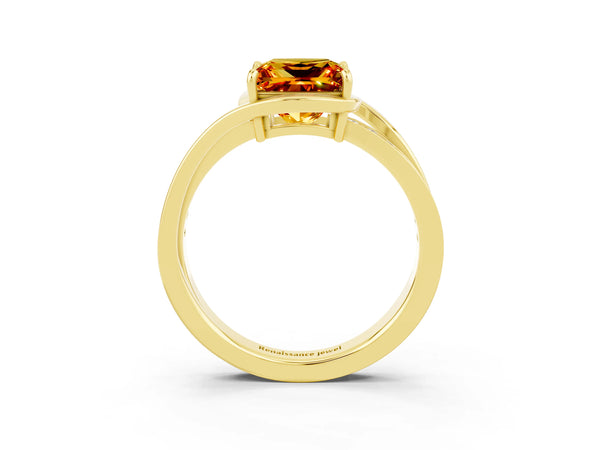 Yellow gold Princess Cut Citrine Solitaire Ring with Split Shank and Prong Setting