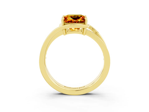 Yellow gold Princess Cut Citrine Solitaire Ring with Split Shank and Prong Setting_3