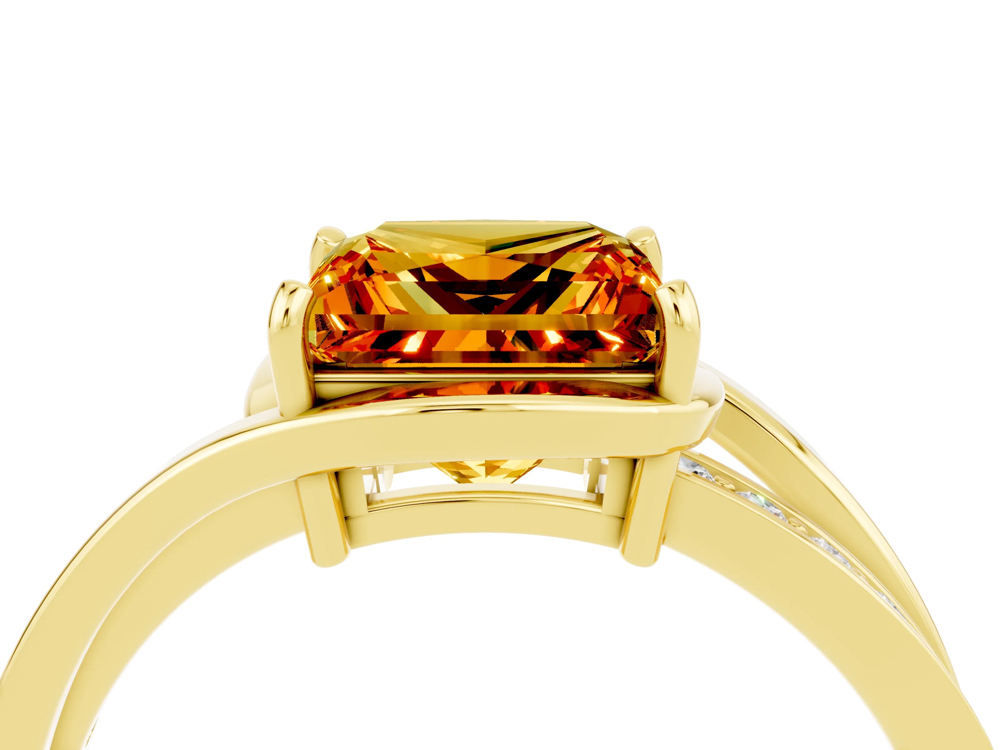 Yellow gold Princess Cut Citrine Solitaire Ring with Split Shank and Prong Setting_4