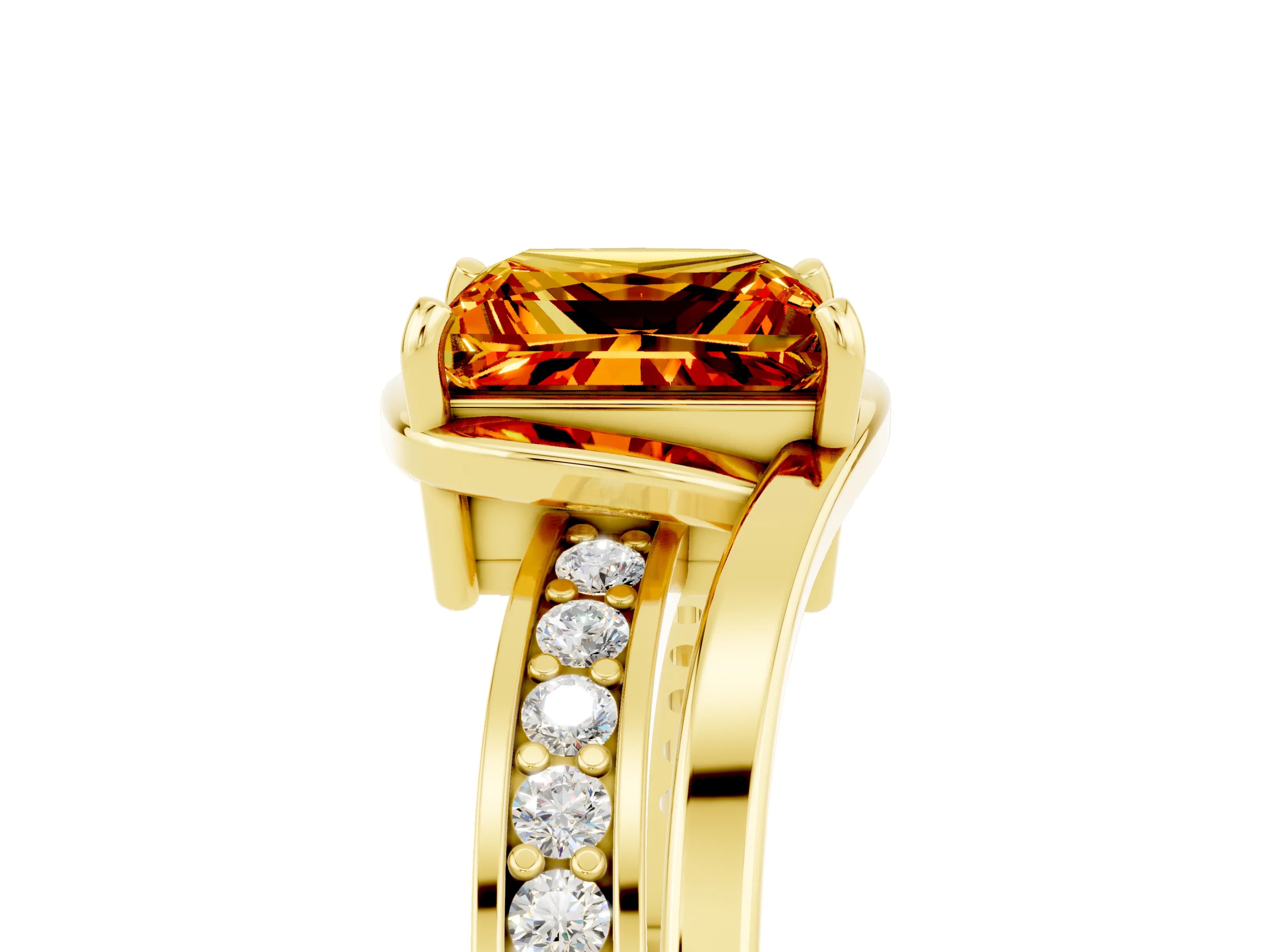 Yellow gold Princess Cut Citrine Solitaire Ring with Split Shank and Prong Setting_5