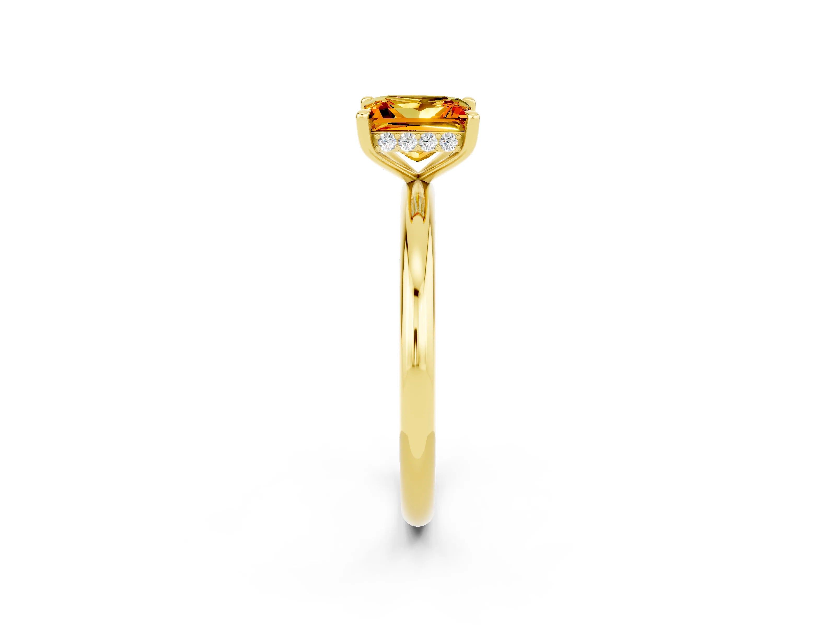 Yellow gold Princess Cut Citrine Solitaire Ring with Thin Band and Four-Prong Setting_2