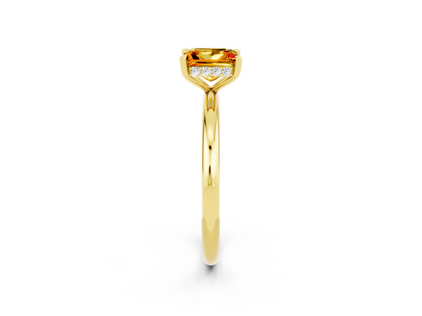Yellow gold Princess Cut Citrine Solitaire Ring with Thin Band and Four-Prong Setting
