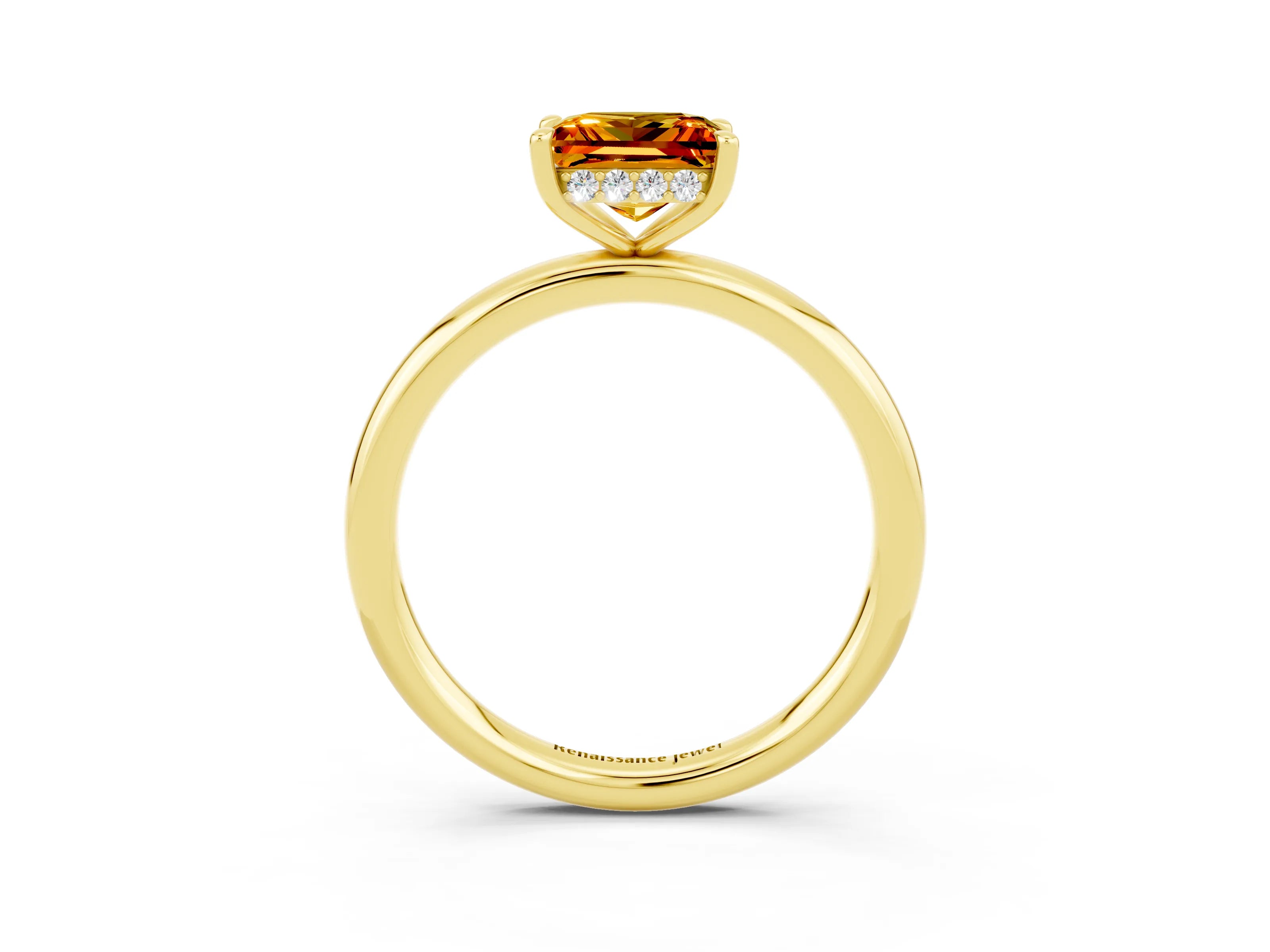 Yellow gold Princess Cut Citrine Solitaire Ring with Thin Band and Four-Prong Setting_3
