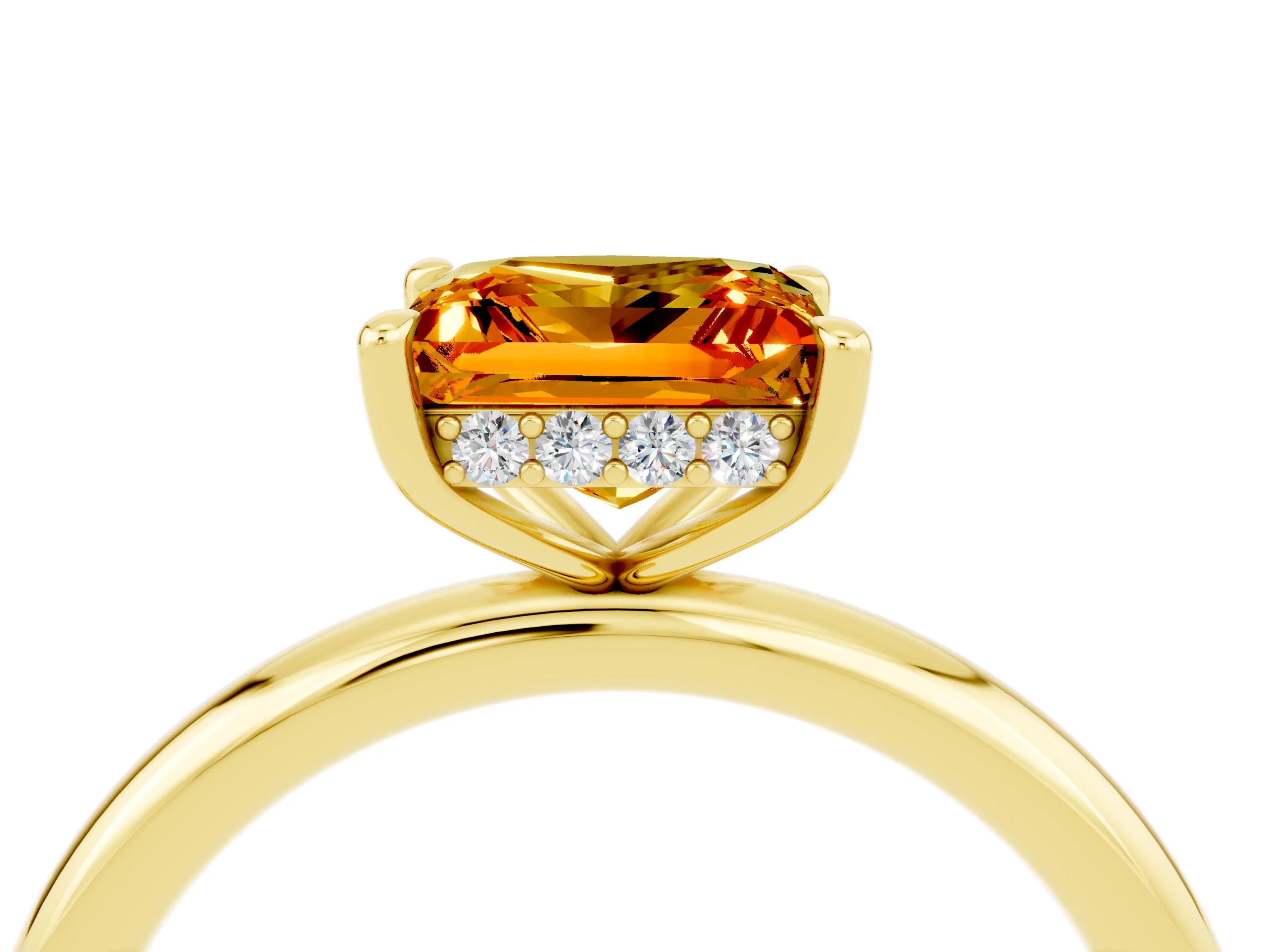 Yellow gold Princess Cut Citrine Solitaire Ring with Thin Band and Four-Prong Setting_4