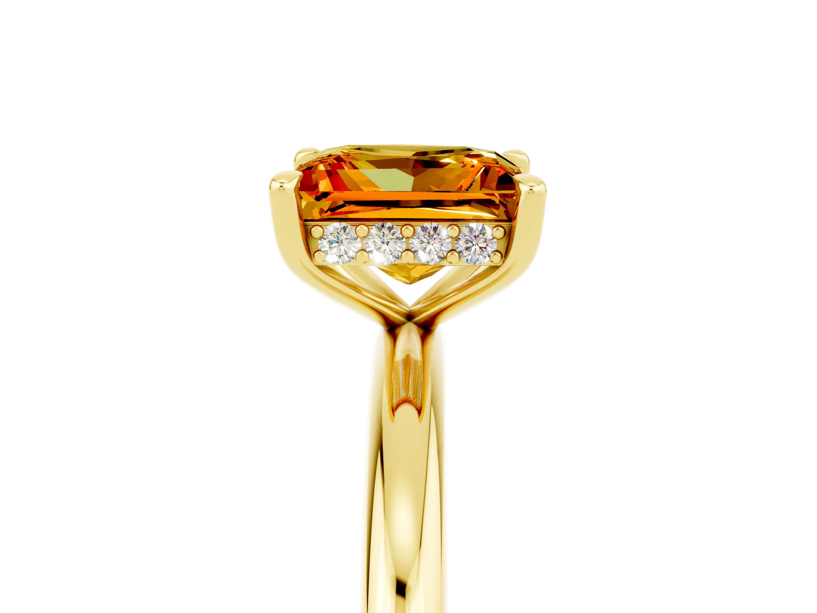 Yellow gold Princess Cut Citrine Solitaire Ring with Thin Band and Four-Prong Setting_5