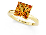 Yellow gold Princess Cut Citrine Solitaire Ring with Thin Band and Prong Setting_13