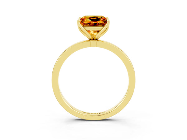Yellow gold Princess Cut Citrine Solitaire Ring with Thin Band and Prong Setting