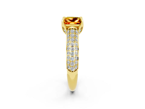 Yellow gold Princess Cut Citrine Solitaire Ring with Three-Row Pavé Band and Four-Prong Setting_14
