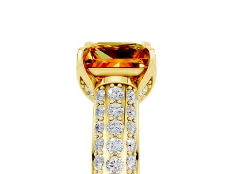 Yellow gold Princess Cut Citrine Solitaire Ring with Three-Row Pavé Band and Four-Prong Setting_17