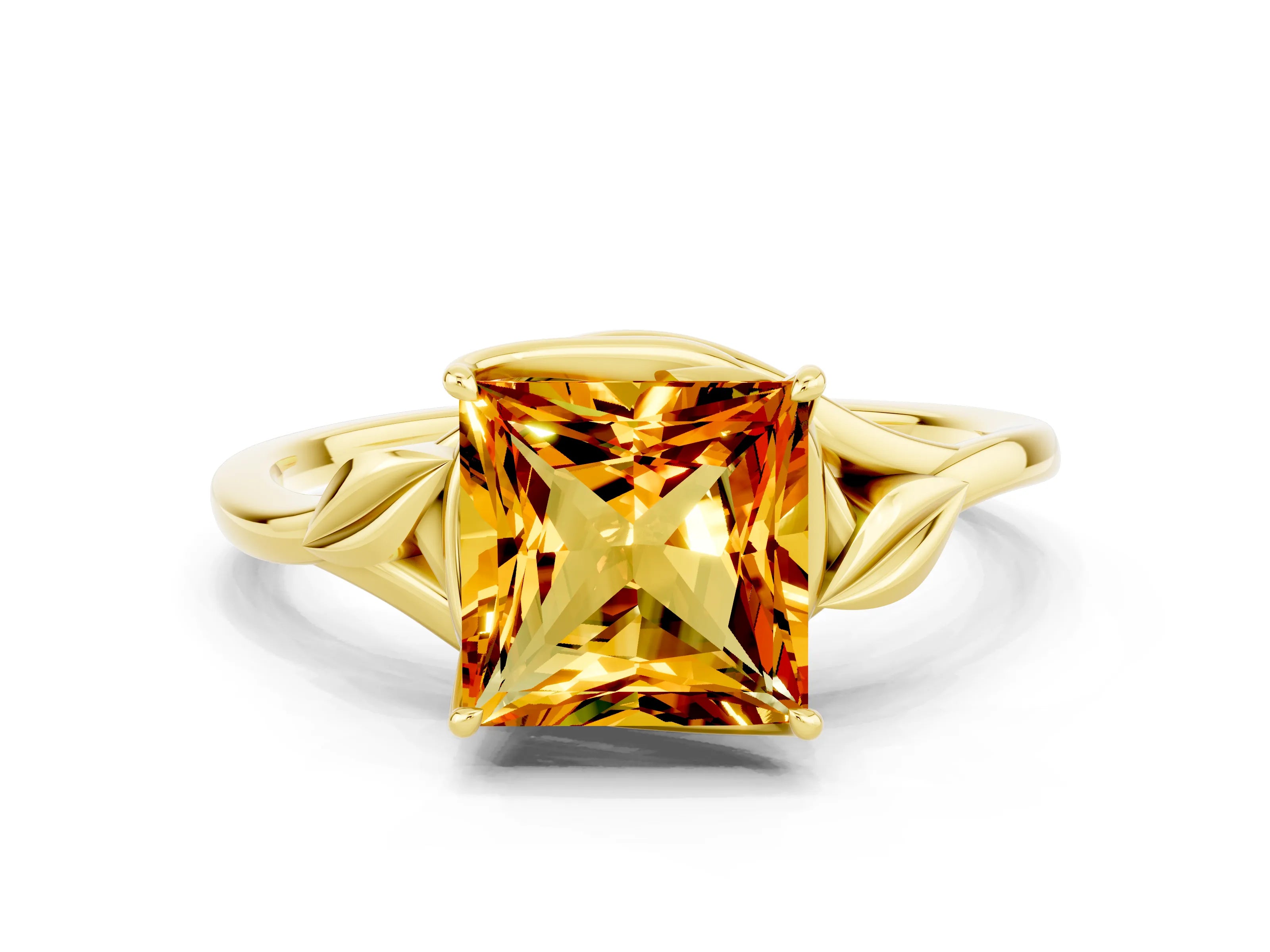 Yellow gold Princess Cut Citrine Solitaire Ring with Twist Band and Four-Prong Setting_24