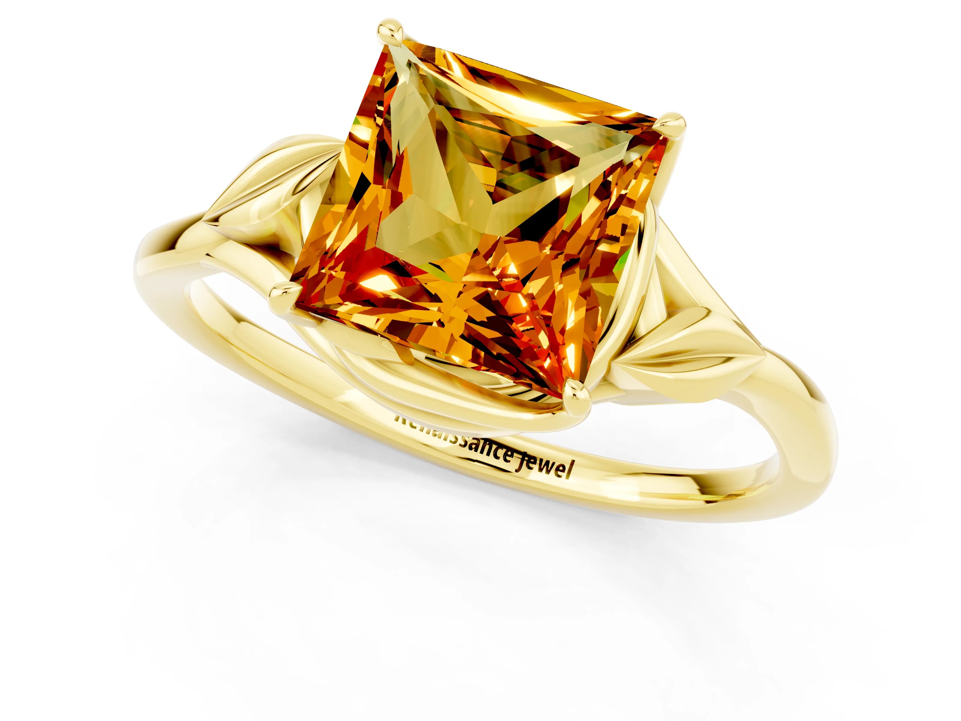 Yellow gold Princess Cut Citrine Solitaire Ring with Twist Band and Four-Prong Setting_25
