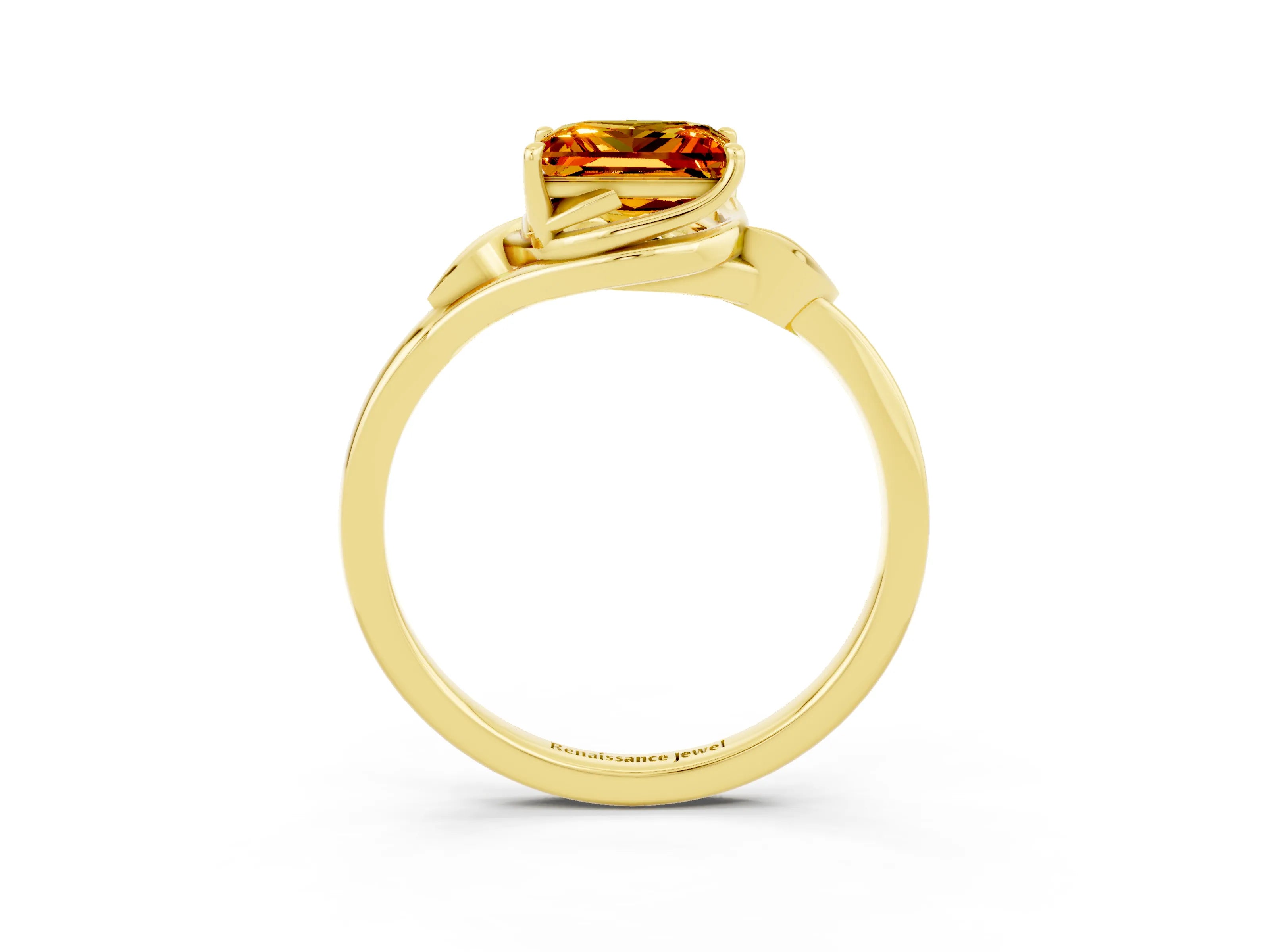 Yellow gold Princess Cut Citrine Solitaire Ring with Twist Band and Four-Prong Setting_27