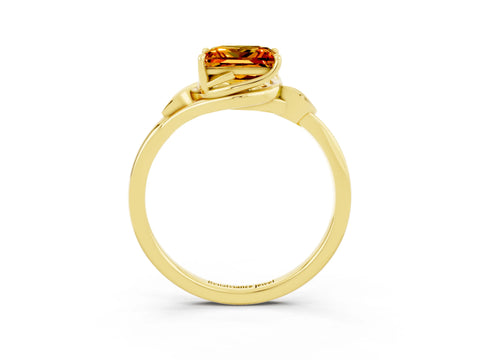 Yellow gold Princess Cut Citrine Solitaire Ring with Twist Band and Four-Prong Setting_27