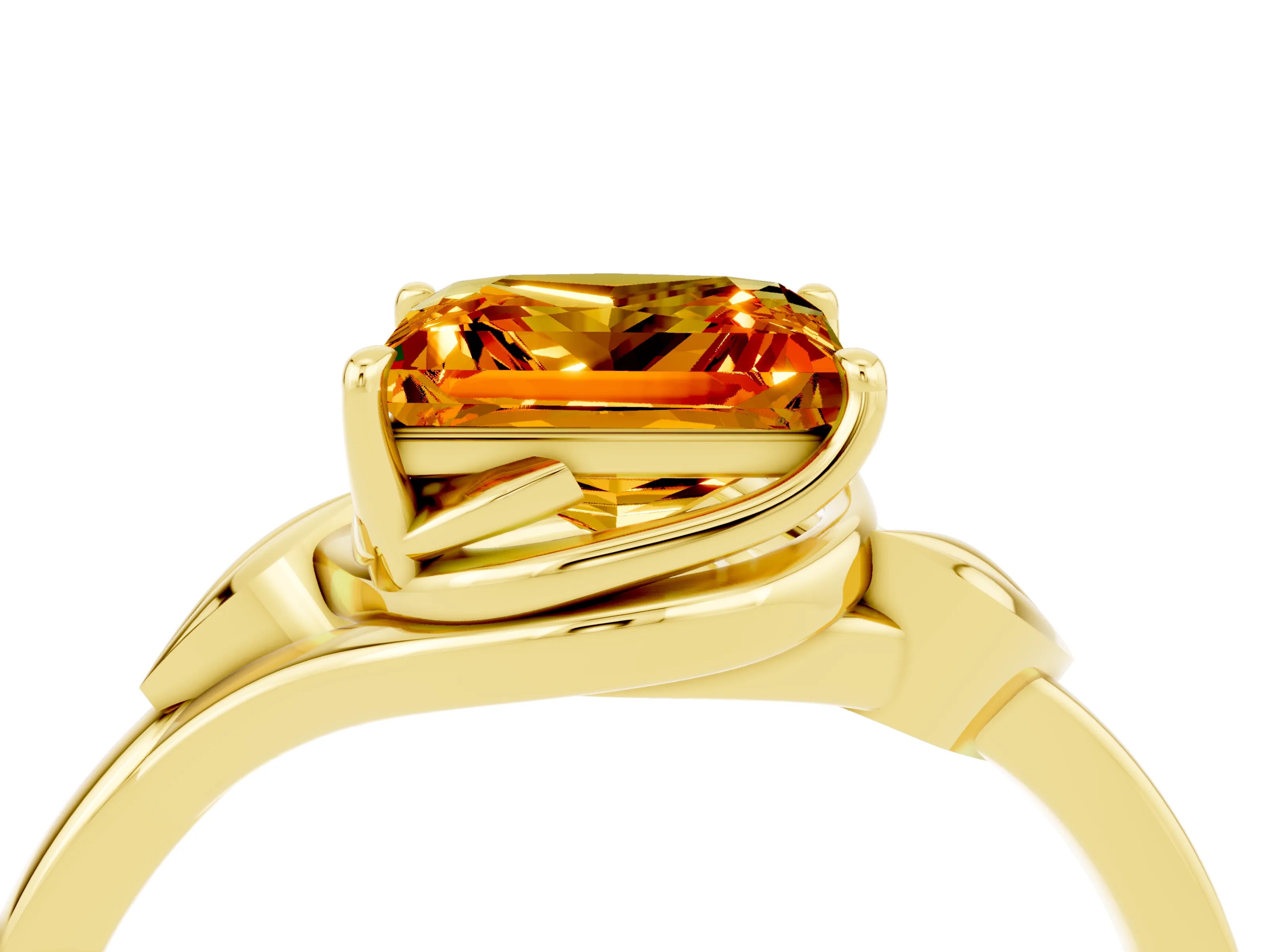 Yellow gold Princess Cut Citrine Solitaire Ring with Twist Band and Four-Prong Setting_28