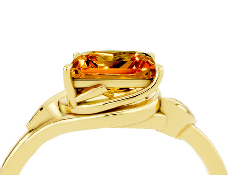 Yellow gold Princess Cut Citrine Solitaire Ring with Twist Band and Four-Prong Setting_28