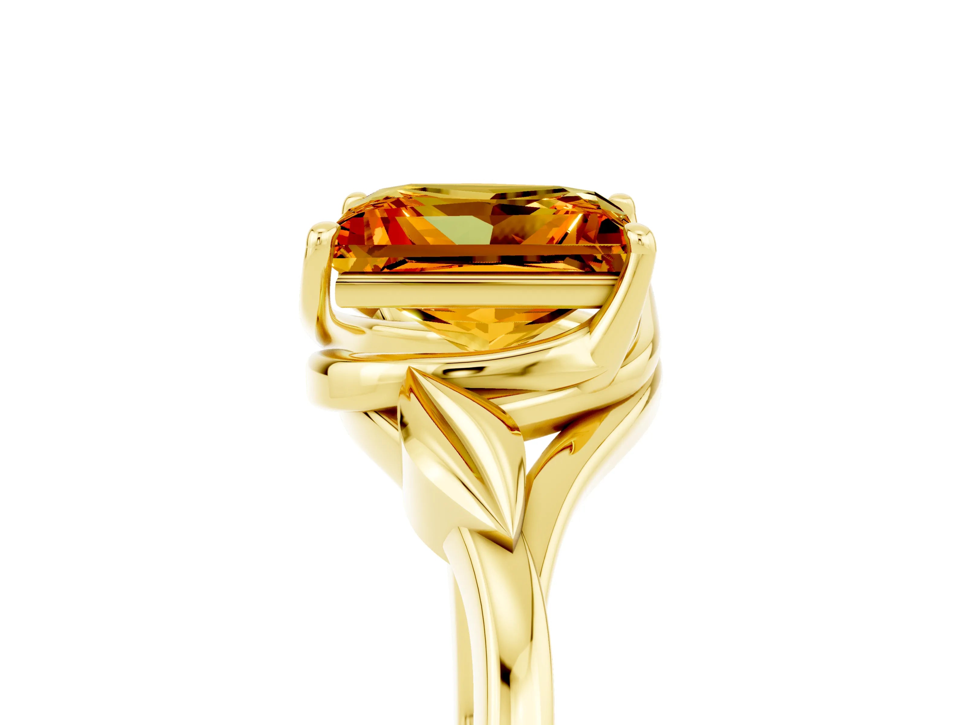 Yellow gold Princess Cut Citrine Solitaire Ring with Twist Band and Four-Prong Setting_29