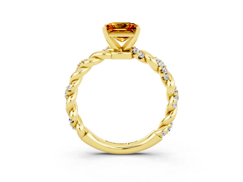 Yellow gold Princess Cut Citrine Solitaire Ring with Twisted Band and Pavé Accents_3