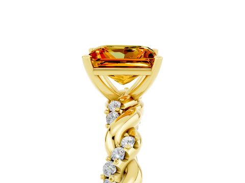 Yellow gold Princess Cut Citrine Solitaire Ring with Twisted Band and Pavé Accents_5