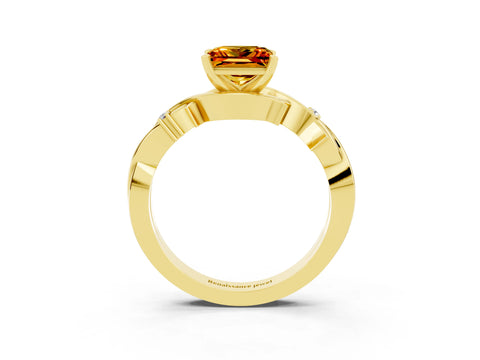 Yellow gold Princess Cut Citrine Solitaire Ring with Twisted Band and Prong Setting_3