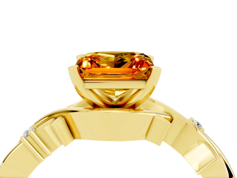 Yellow gold Princess Cut Citrine Solitaire Ring with Twisted Band and Prong Setting_4