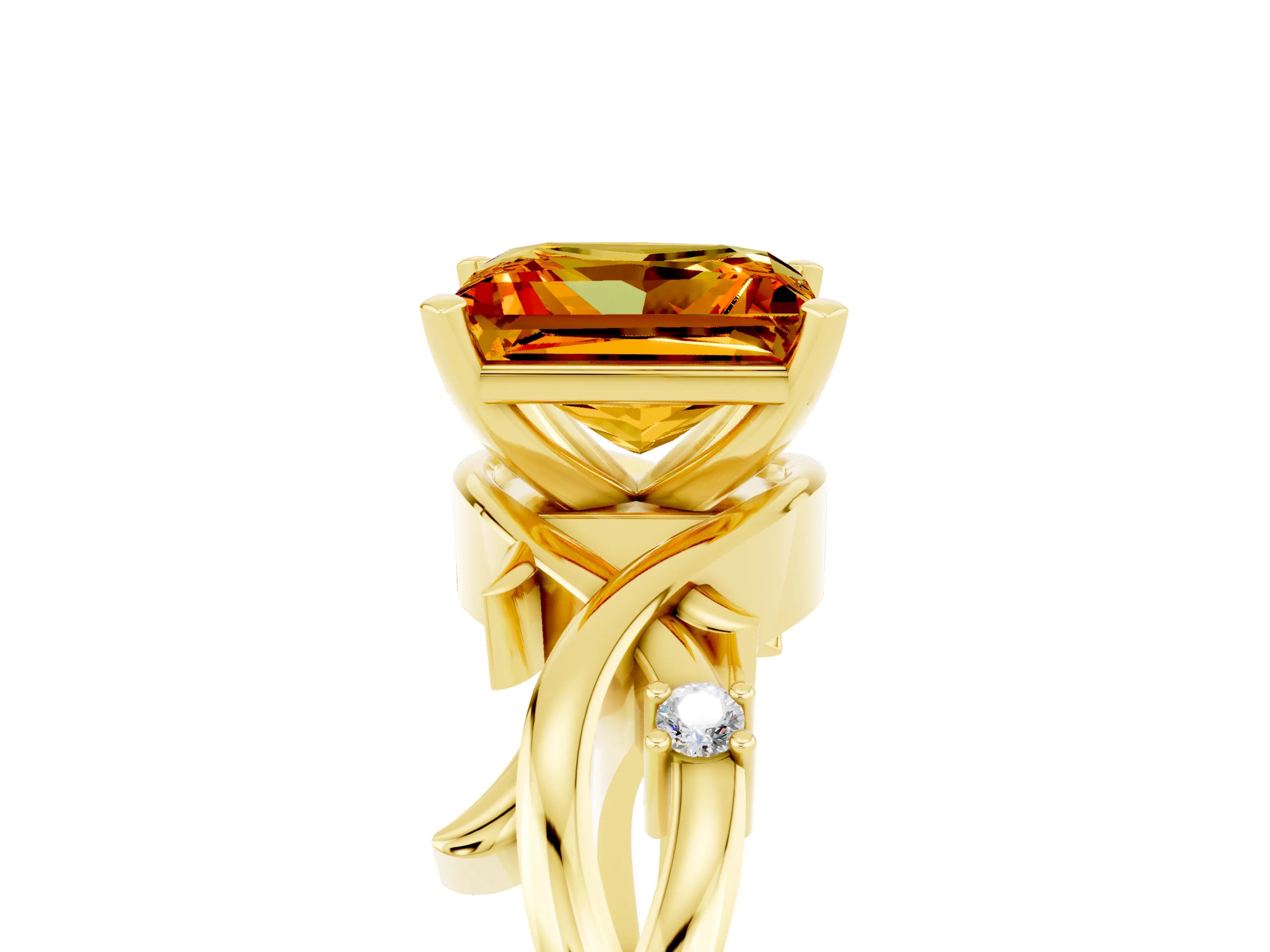 Yellow gold Princess Cut Citrine Solitaire Ring with Twisted Band and Prong Setting_5