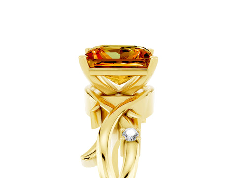 Yellow gold Princess Cut Citrine Solitaire Ring with Twisted Band and Prong Setting_5