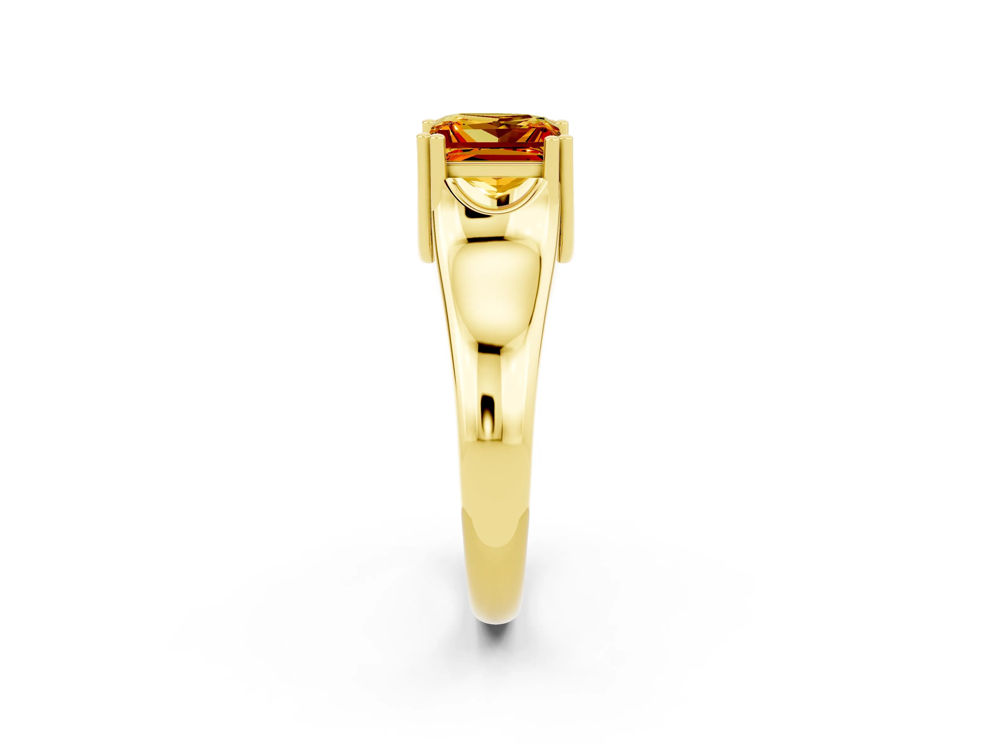 Yellow gold Princess Cut Citrine Solitaire Ring with Wide Band and Prong Setting_2