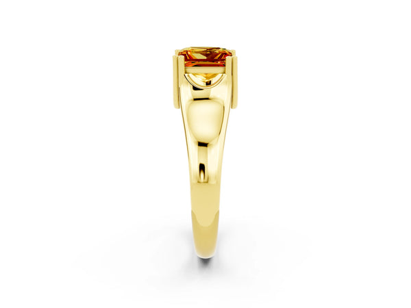 Yellow gold Princess Cut Citrine Solitaire Ring with Wide Band and Prong Setting