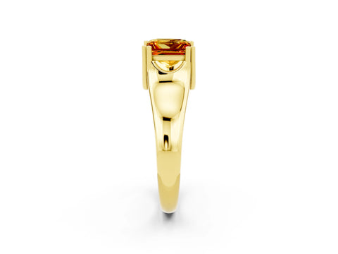 Yellow gold Princess Cut Citrine Solitaire Ring with Wide Band and Prong Setting_2