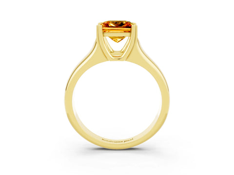 Yellow gold Princess Cut Citrine Solitaire Ring with Wide Band and Prong Setting_3