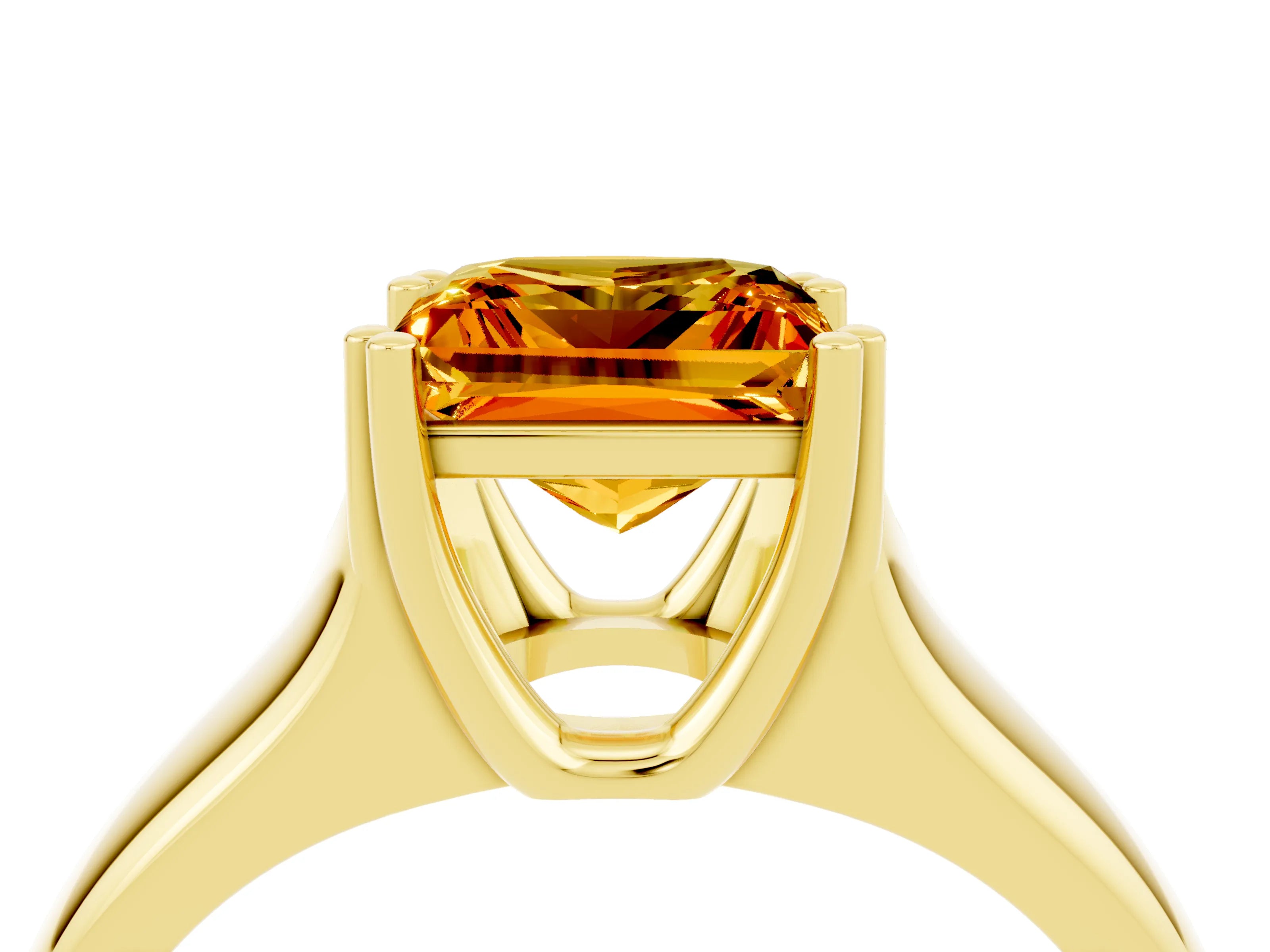 Yellow gold Princess Cut Citrine Solitaire Ring with Wide Band and Prong Setting_4