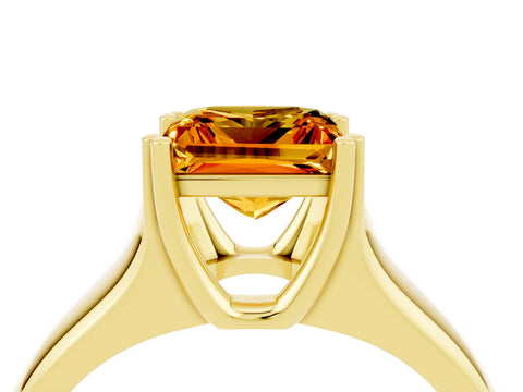 Yellow gold Princess Cut Citrine Solitaire Ring with Wide Band and Prong Setting_4