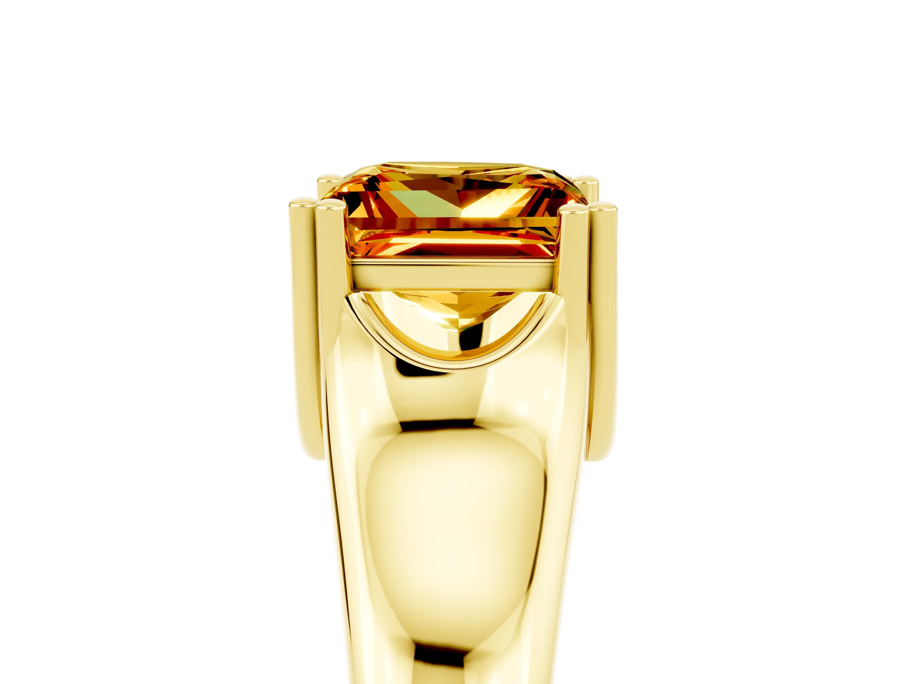 Yellow gold Princess Cut Citrine Solitaire Ring with Wide Band and Prong Setting_5