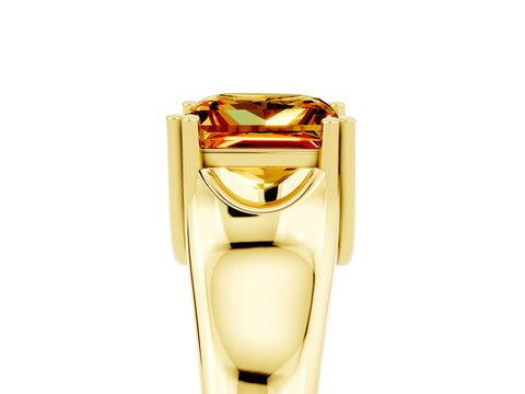 Yellow gold Princess Cut Citrine Solitaire Ring with Wide Band and Prong Setting_5