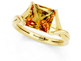 Yellow gold Princess Cut Citrine Solitaire Twist Band Prong Setting Ring_59