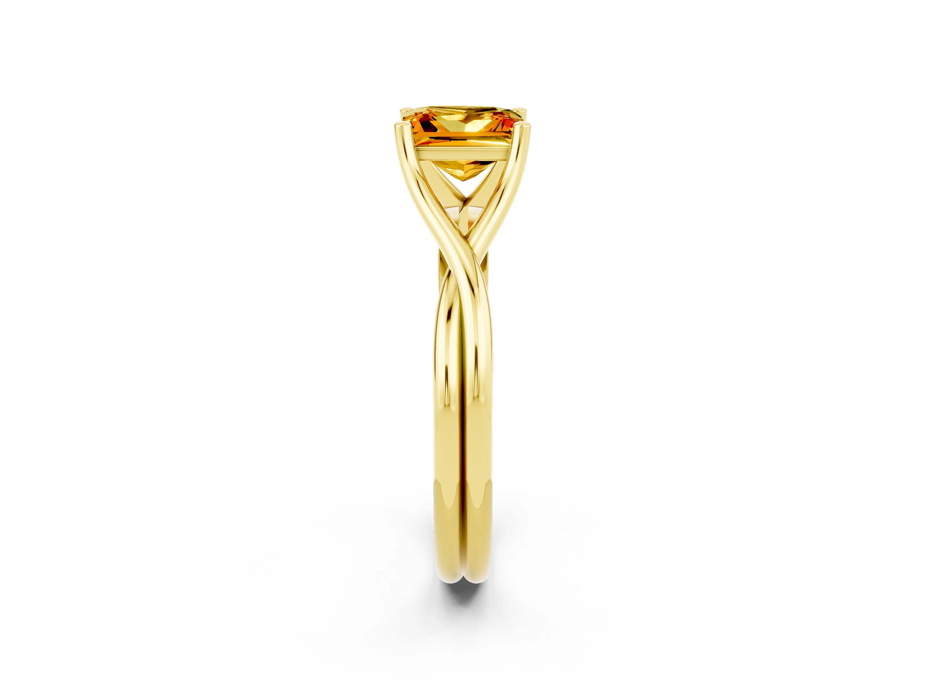 Yellow gold Princess Cut Citrine Solitaire Twist Band Prong Setting Ring_60