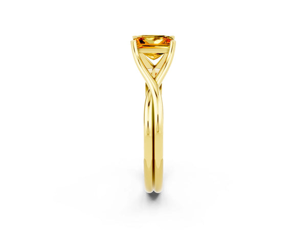 Yellow gold Princess Cut Citrine Solitaire Twist Band Prong Setting Ring