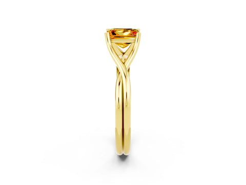 Yellow gold Princess Cut Citrine Solitaire Twist Band Prong Setting Ring_60