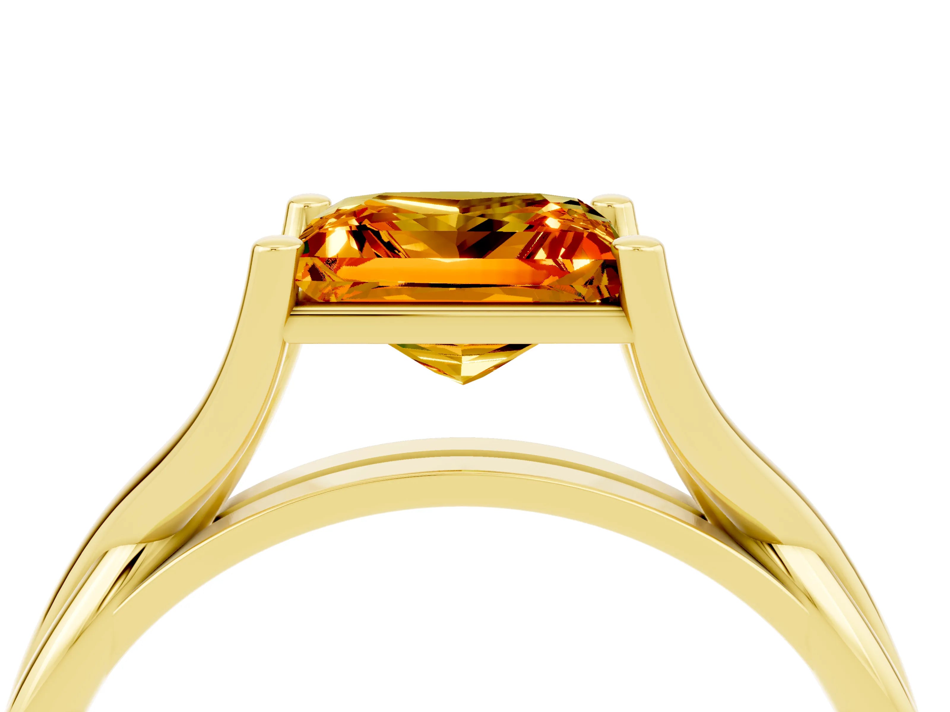 Yellow gold Princess Cut Citrine Solitaire Twist Band Prong Setting Ring_62