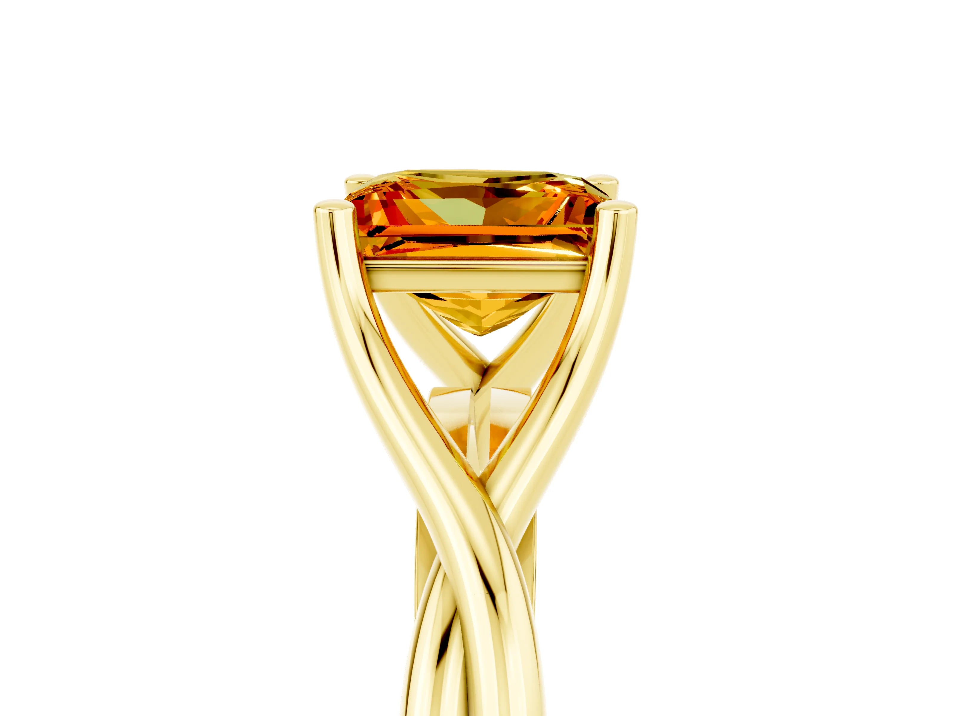 Yellow gold Princess Cut Citrine Solitaire Twist Band Prong Setting Ring_63