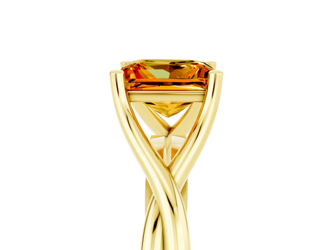 Yellow gold Princess Cut Citrine Solitaire Twist Band Prong Setting Ring_63
