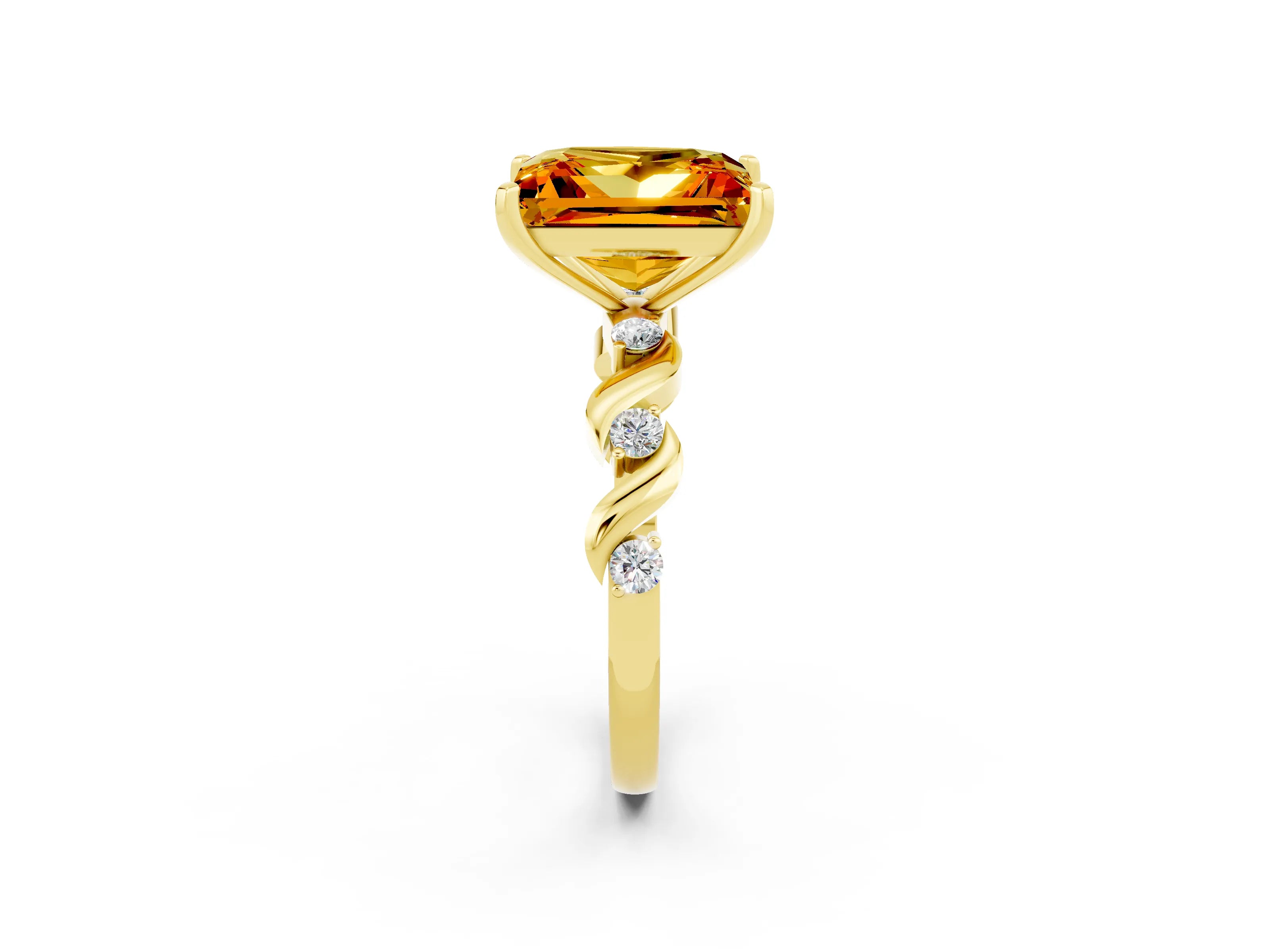 Yellow gold Princess Cut Citrine Solitaire Twisted Band with Round  Accents and Prong Setting_14